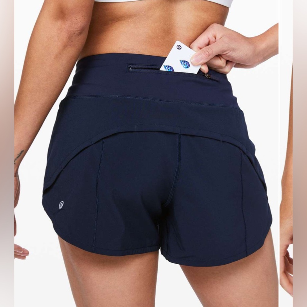 lululemon athletica Navy Blue High-Rise Athletic Shorts with Zip Back Pocket